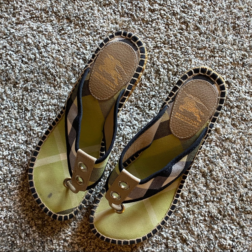 Burberry Plaid Wedge Sandals in Yellow and Brown